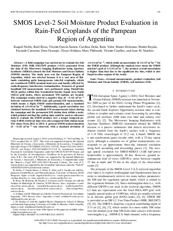 (PDF) SMOS Level-2 Soil Moisture Product Evaluation in Rain-Fed ...