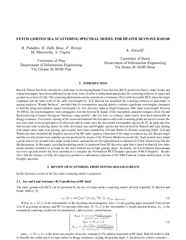 (PDF) Fetch limited sea scattering spectral model for HF-OTH skywave radar