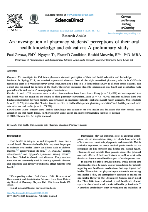 (PDF) An investigation of pharmacy students’ perceptions of their oral ...