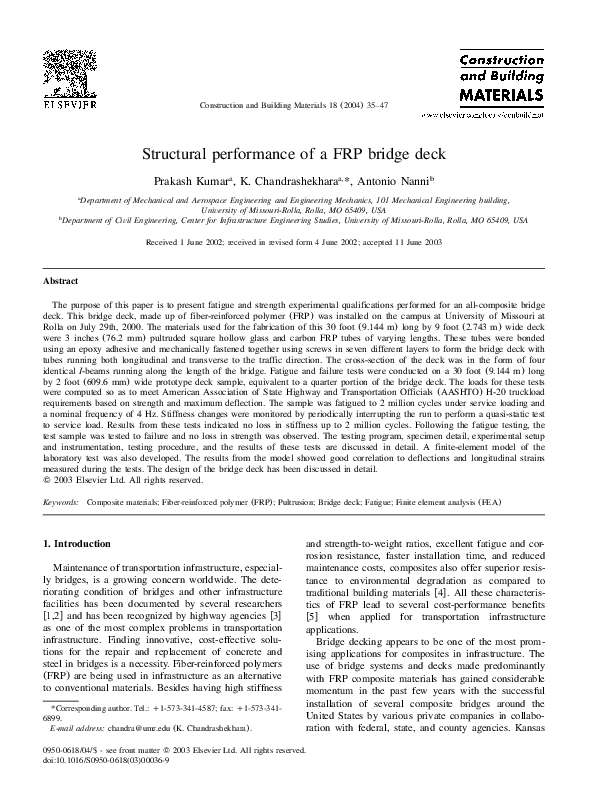 (PDF) Structural performance of a FRP bridge deck