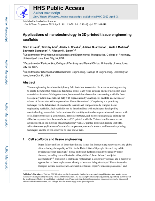 (PDF) Applications of nanotechnology in 3D printed tissue engineering ...