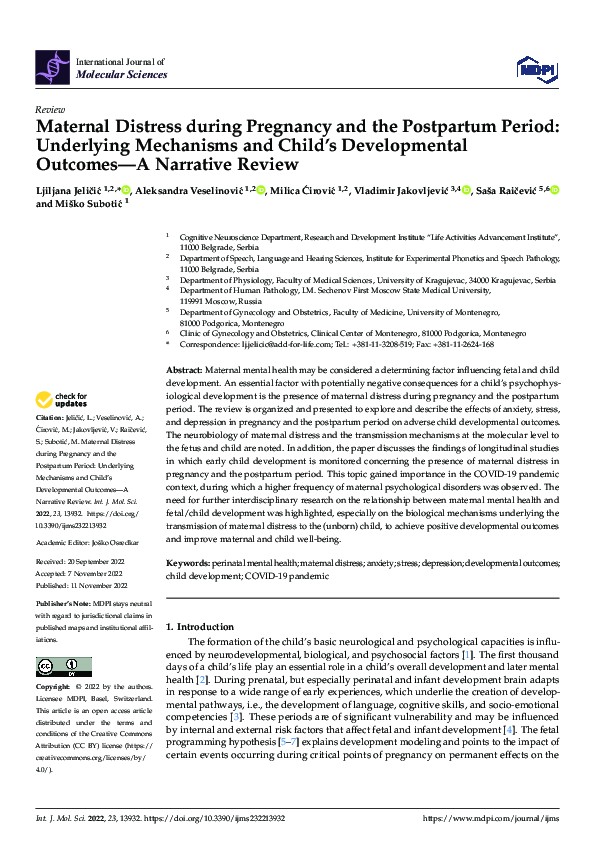 (PDF) Maternal Distress during Pregnancy and the Postpartum Period ...