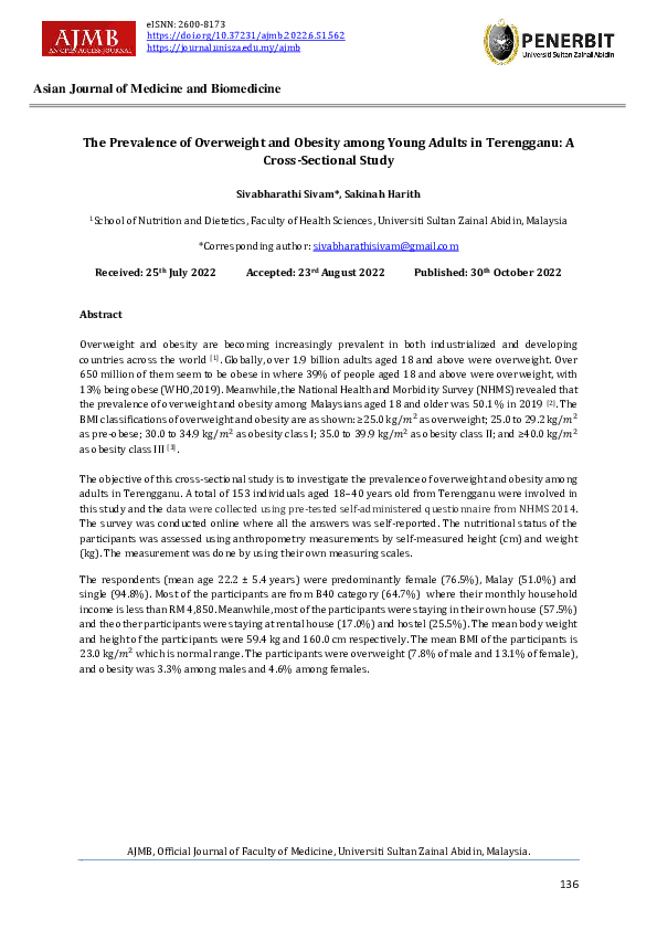 (PDF) The Prevalence of Overweight and Obesity among Young Adults in ...