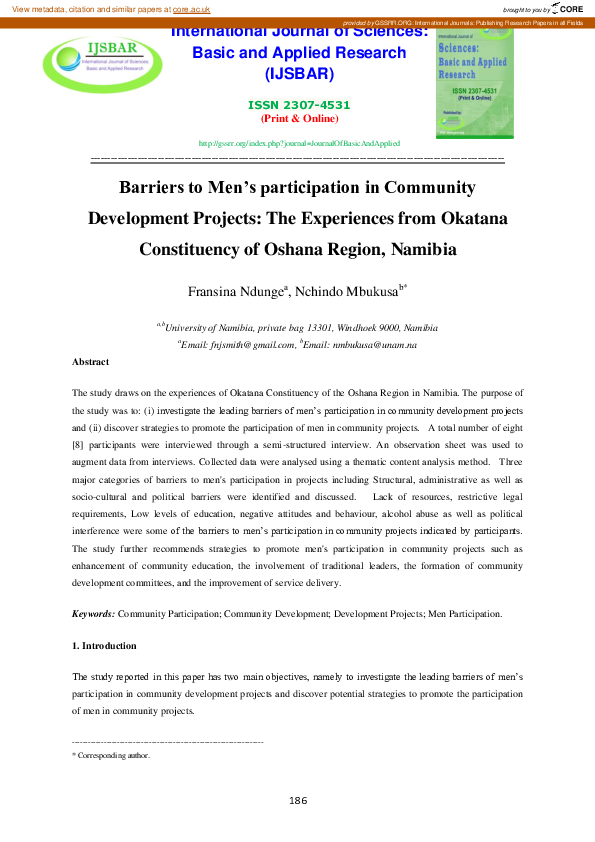 (PDF) Barriers to Men’s participation in Community Development Projects ...