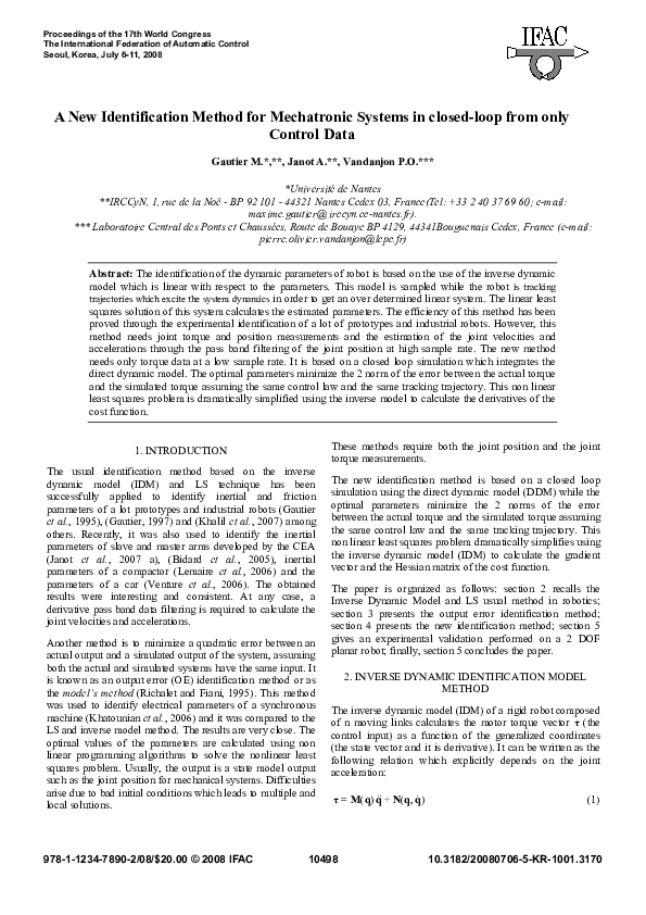 (PDF) A New Identification Method for Mechatronic Systems in Closed ...