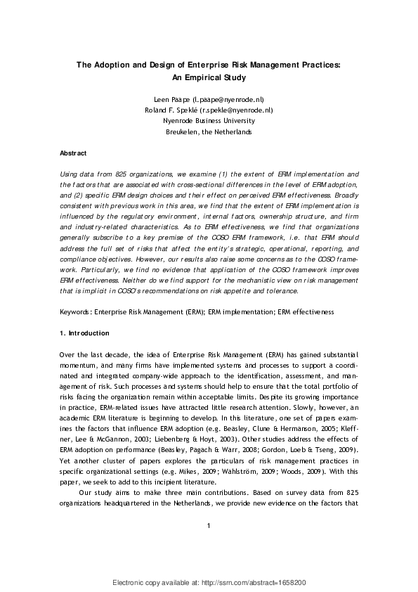 (PDF) The Adoption and Design of Enterprise Risk Management Practices ...