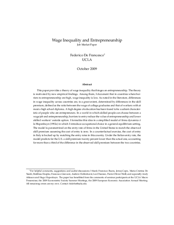 (PDF) Wage Inequality and Entrepreneurship Job Market Paper