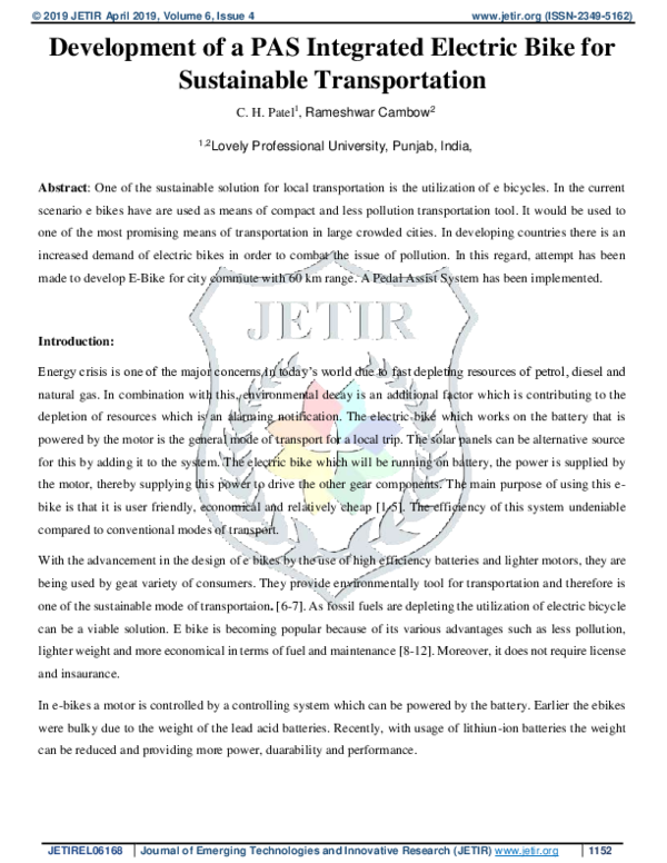 (PDF) Development of a PAS Integrated Electric Bike for Sustainable ...