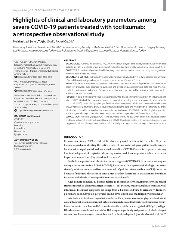 (PDF) Highlights of clinical and laboratory parameters among severe ...