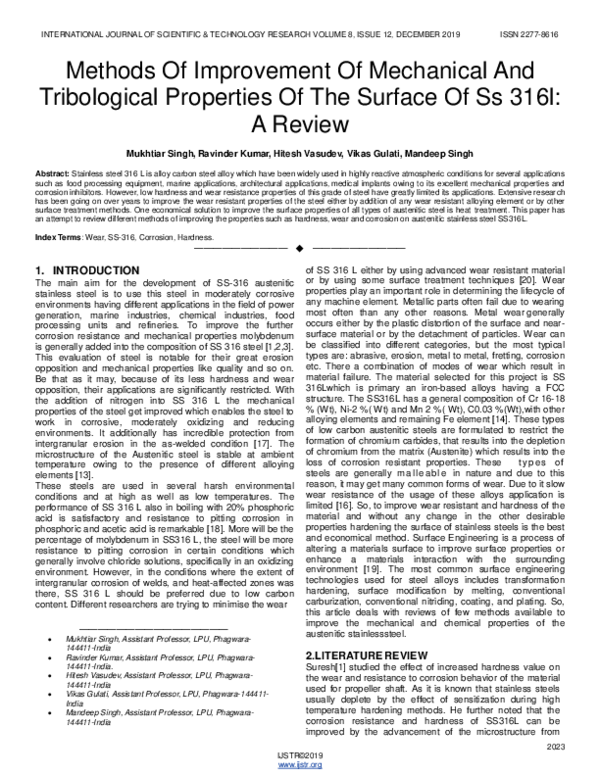 (PDF) Methods Of Improvement Of Mechanical And Tribological Properties ...