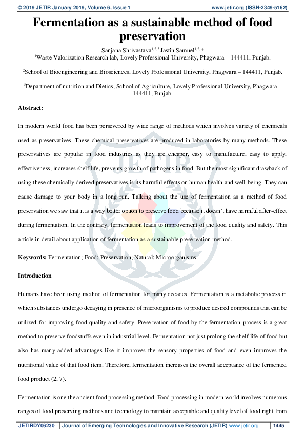 (PDF) Fermentation as a sustainable method of food preservation