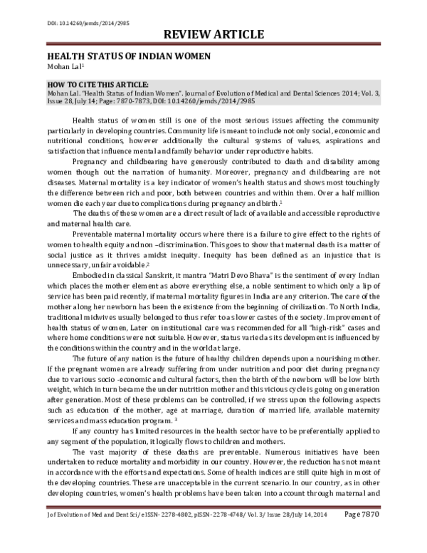 (PDF) Health Status of Indian Women