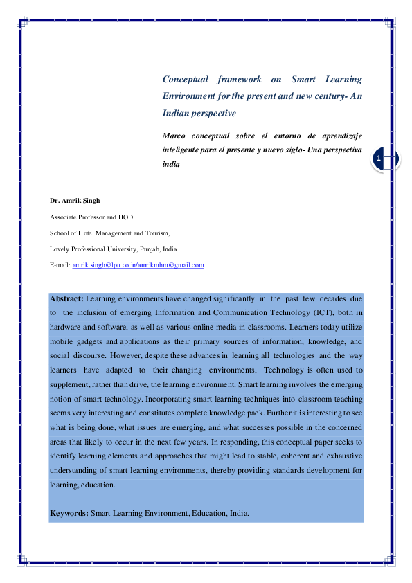 (PDF) Conceptual framework on Smart Learning Environment- An Indian ...