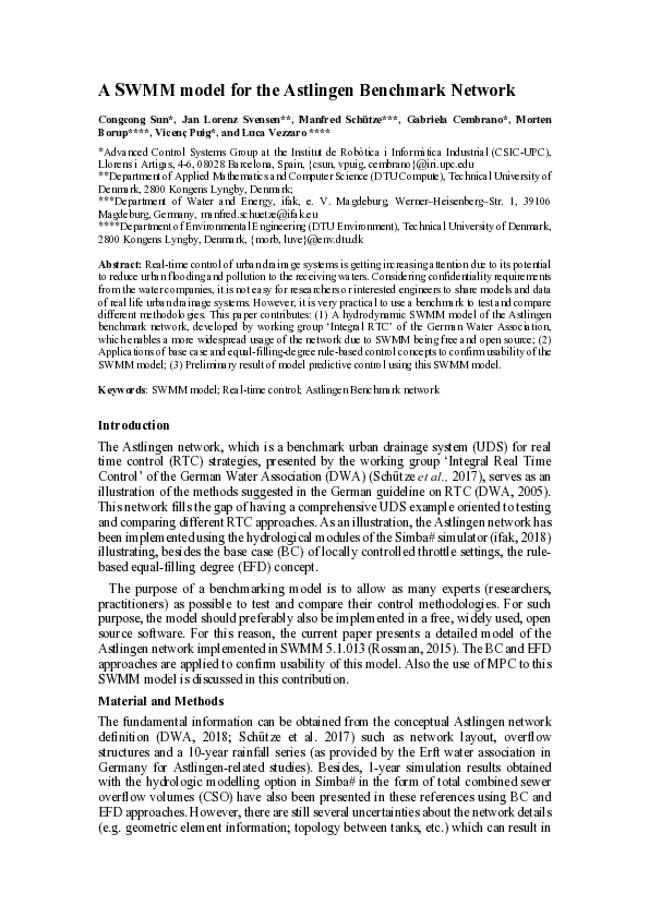 (PDF) A SWMM model for the Astlingen Benchmark Network
