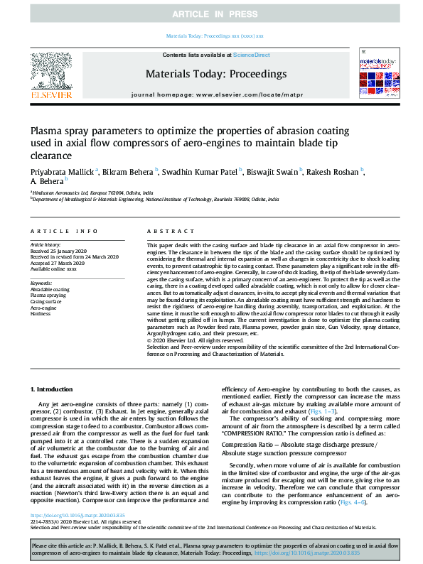 (PDF) Plasma spray parameters to optimize the properties of abrasion ...