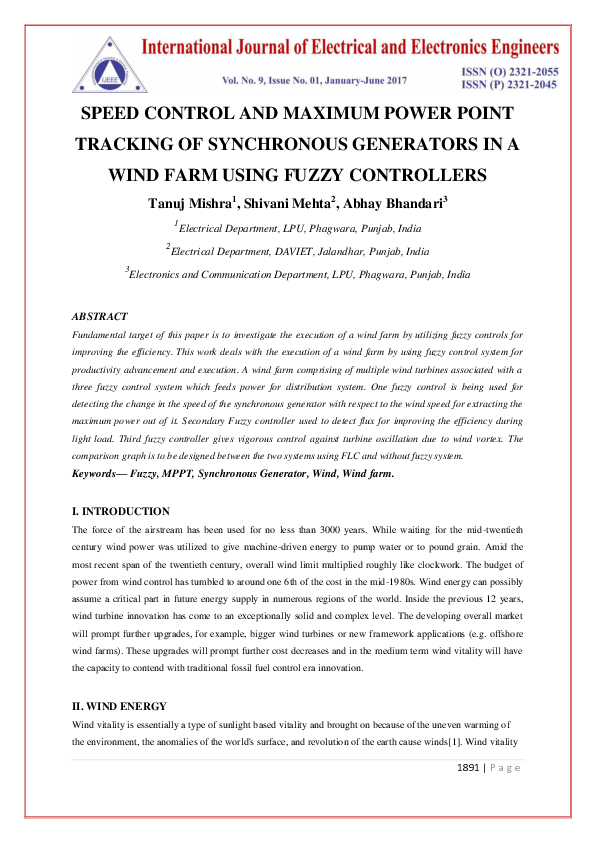 (PDF) Speed Control and Maximum Power Point Tracking of Synchronous ...
