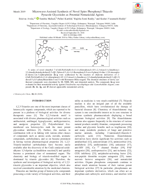 (PDF) Microwave-Assisted Synthesis of Novel Spiro Phosphonyl Thiazolo ...