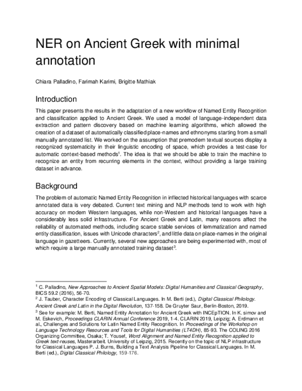 (PDF) NER on Ancient Greek with minimal annotation