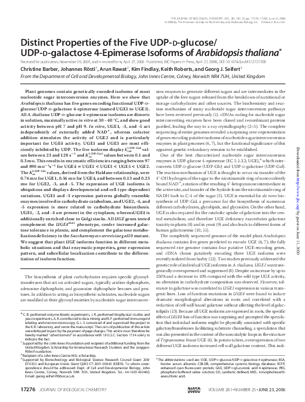 (PDF) Distinct Properties of the Five UDPdglucose/UDPdgalactose 4