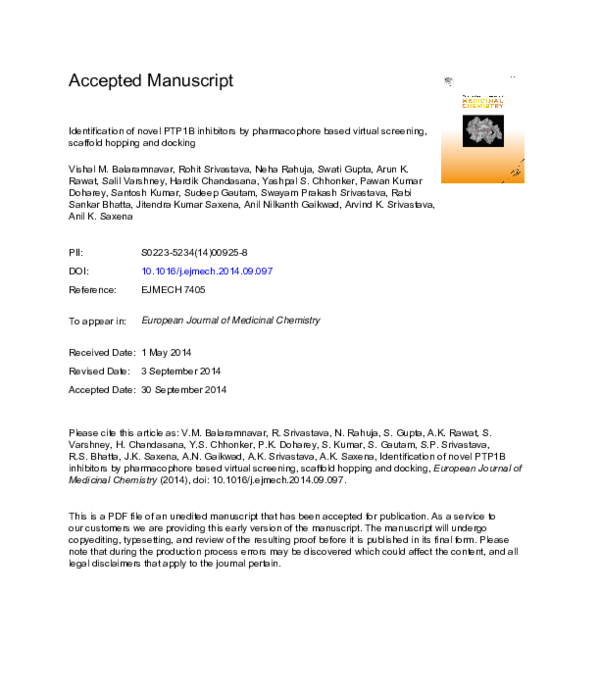 (PDF) Identification of novel PTP1B inhibitors by pharmacophore based ...