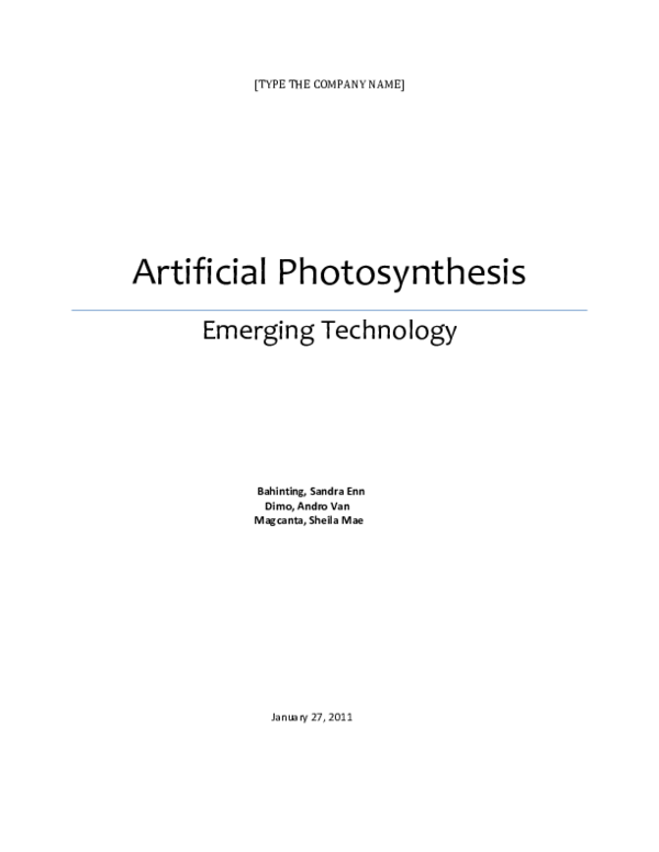 (PDF) Artificial Photosynthesis Emerging Technology Sheila Mae