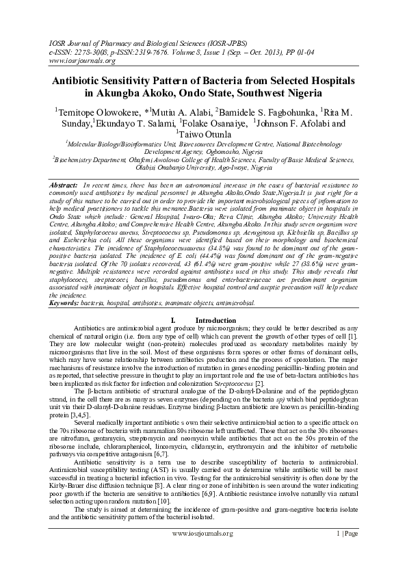 (PDF) Antibiotic sensitivity pattern of bacteria from diabetic foot ...
