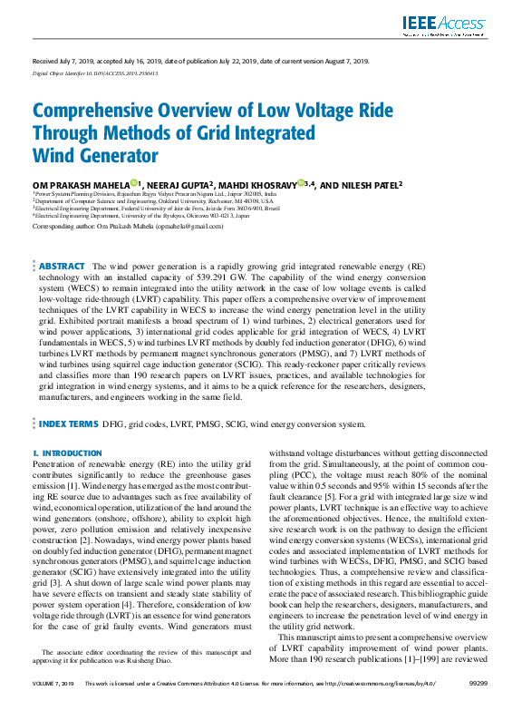 (PDF) Comprehensive Overview of Low Voltage Ride Through Methods of ...