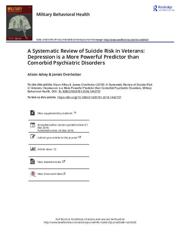 (PDF) A Systematic Review of Suicide Risk in Veterans: Depression is a ...