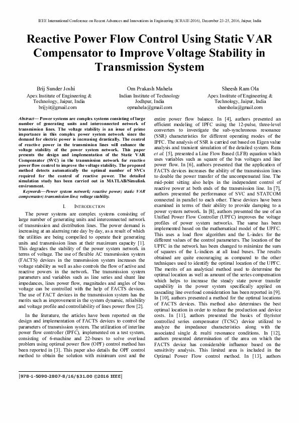 (PDF) Reactive power flow control using Static VAR Compensator to ...