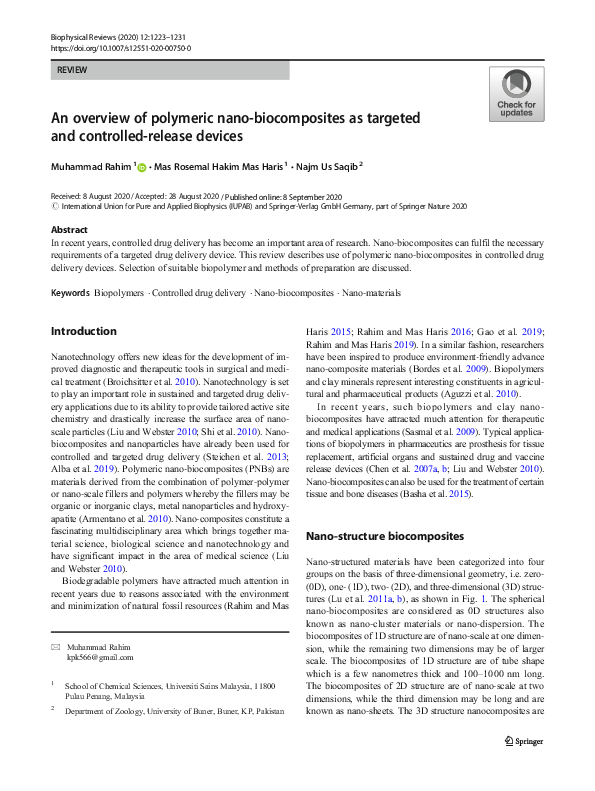 (PDF) An overview of polymeric nano-biocomposites as targeted and ...