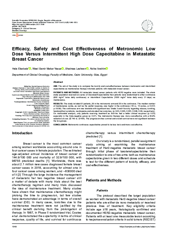 (PDF) Efficacy, Safety and Cost Effectiveness of Metronomic Low Dose ...