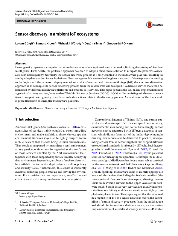 (PDF) Sensor discovery in ambient IoT ecosystems