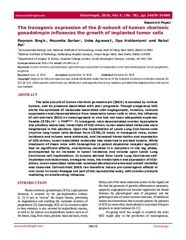 (PDF) The transgenic expression of the β-subunit of human chorionic ...