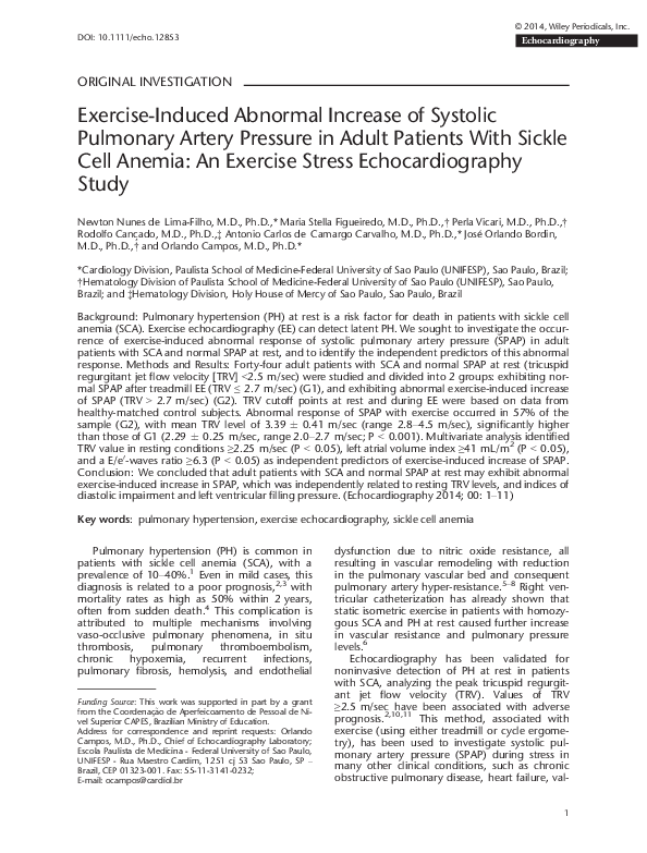 (PDF) Exercise-Induced Abnormal Increase of Systolic Pulmonary Artery ...
