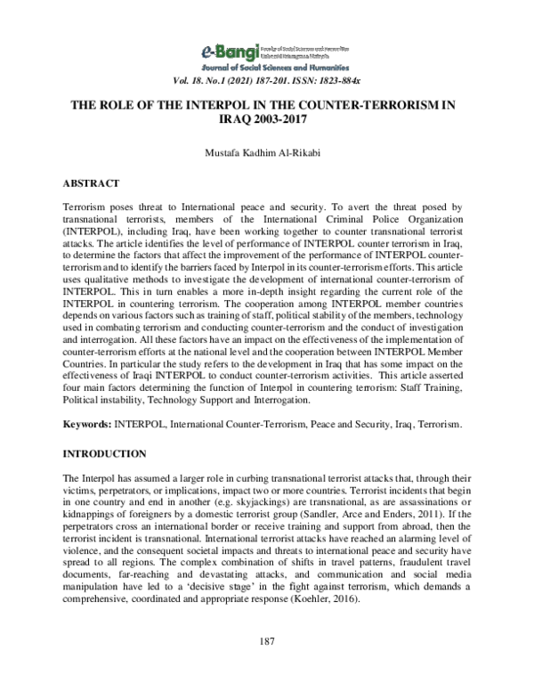 (PDF) The Role of the Interpol in the Counter-Terrorism in Iraq 2003-2017