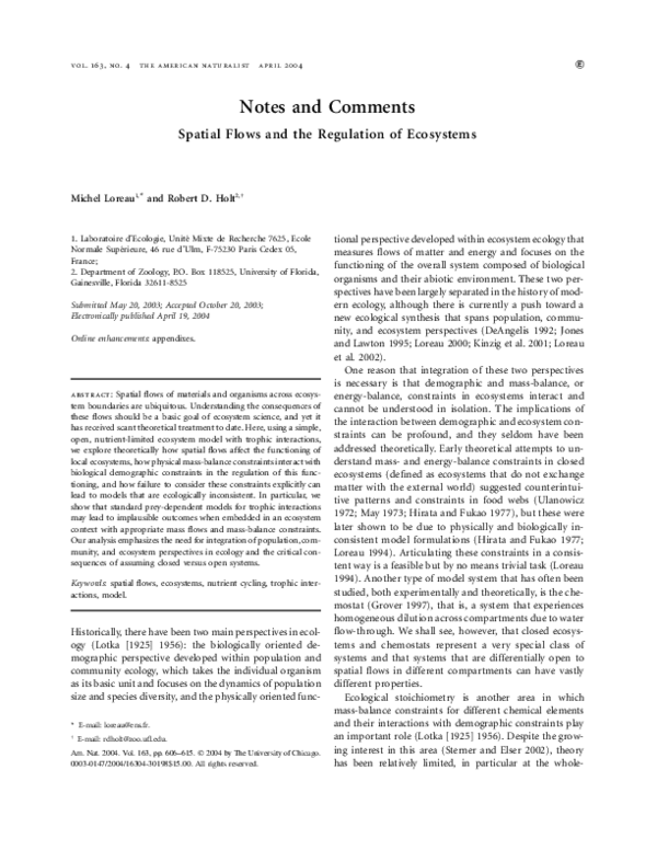 (PDF) Spatial Flows and the Regulation of Ecosystems