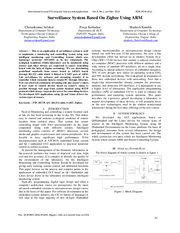 (PDF) Surveillance System Based On Zigbee Using ARM