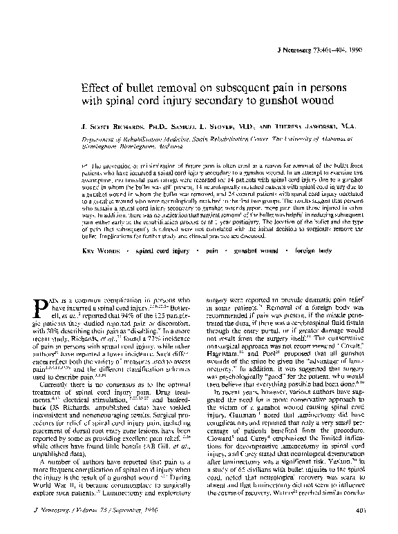 (PDF) Effect of bullet removal on subsequent pain in persons with ...