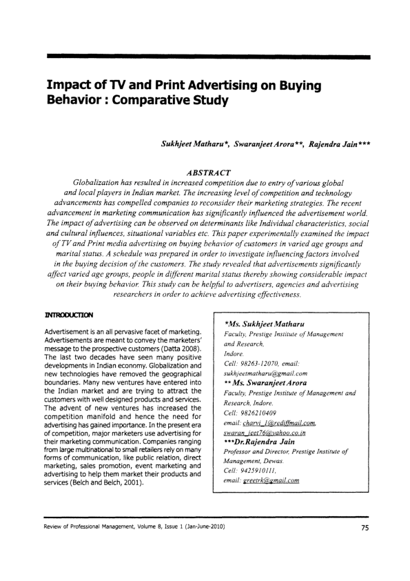 (PDF) Impact of TV and Print Advertising on Buying Behavior ...