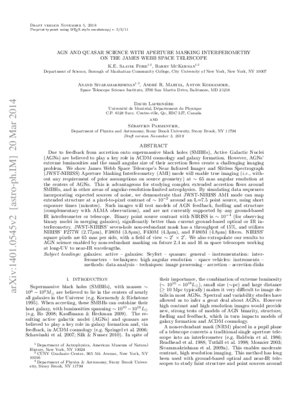 (PDF) Active Galactic Nucleus and Quasar Science with Aperture Masking ...