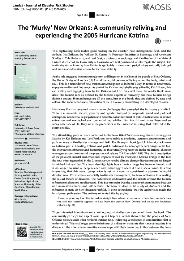The ‘Murky’ New Orleans: A community reliving and experiencing the 2005 Hurricane Katrina