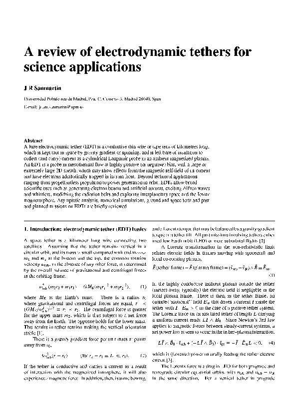 (PDF) A review of electrodynamic tethers for science applications
