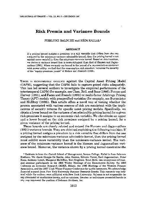 (PDF) Risk Premia and Variance Bounds