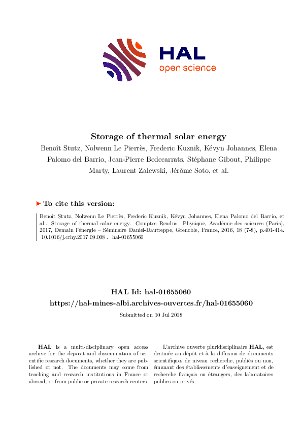 (PDF) Storage of thermal solar energy