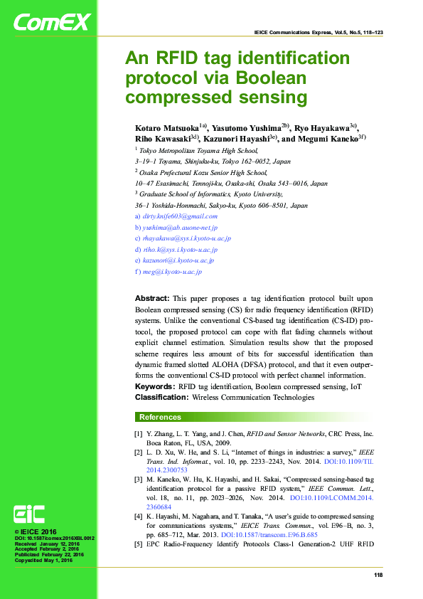 (PDF) An RFID tag identification protocol via Boolean compressed sensing