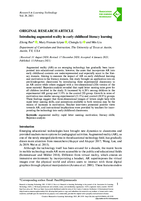 (PDF) Introducing augmented reality in early childhood literacy learning