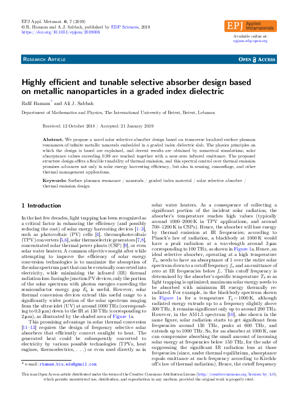 (PDF) Highly efficient and tunable selective absorber design based on ...