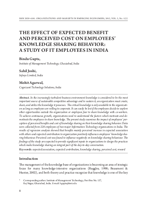 (PDF) The Effect of Expected Benefit and Perceived Cost on Employees ...
