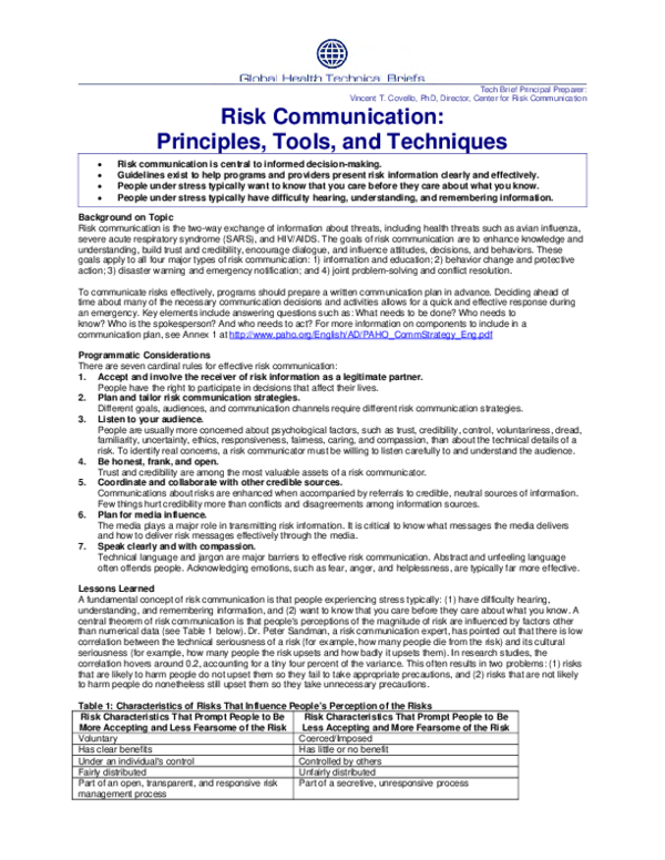 (PDF) Risk Communication: Principles, Tools, and Techniques • Risk ...