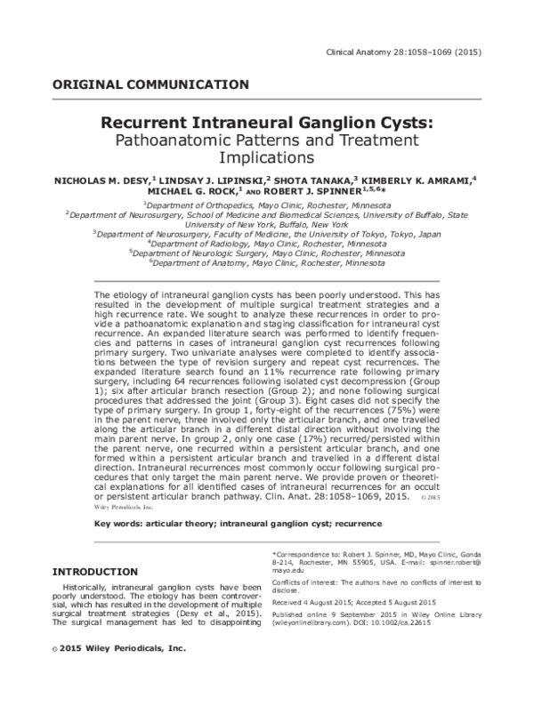 (PDF) Recurrent intraneural ganglion cysts: Pathoanatomic patterns and ...